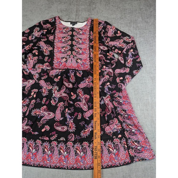 J Jill Wearever Collection Top Womens L Black Pink Paisley Tunic Preppy Boho - Picture 5 of 7